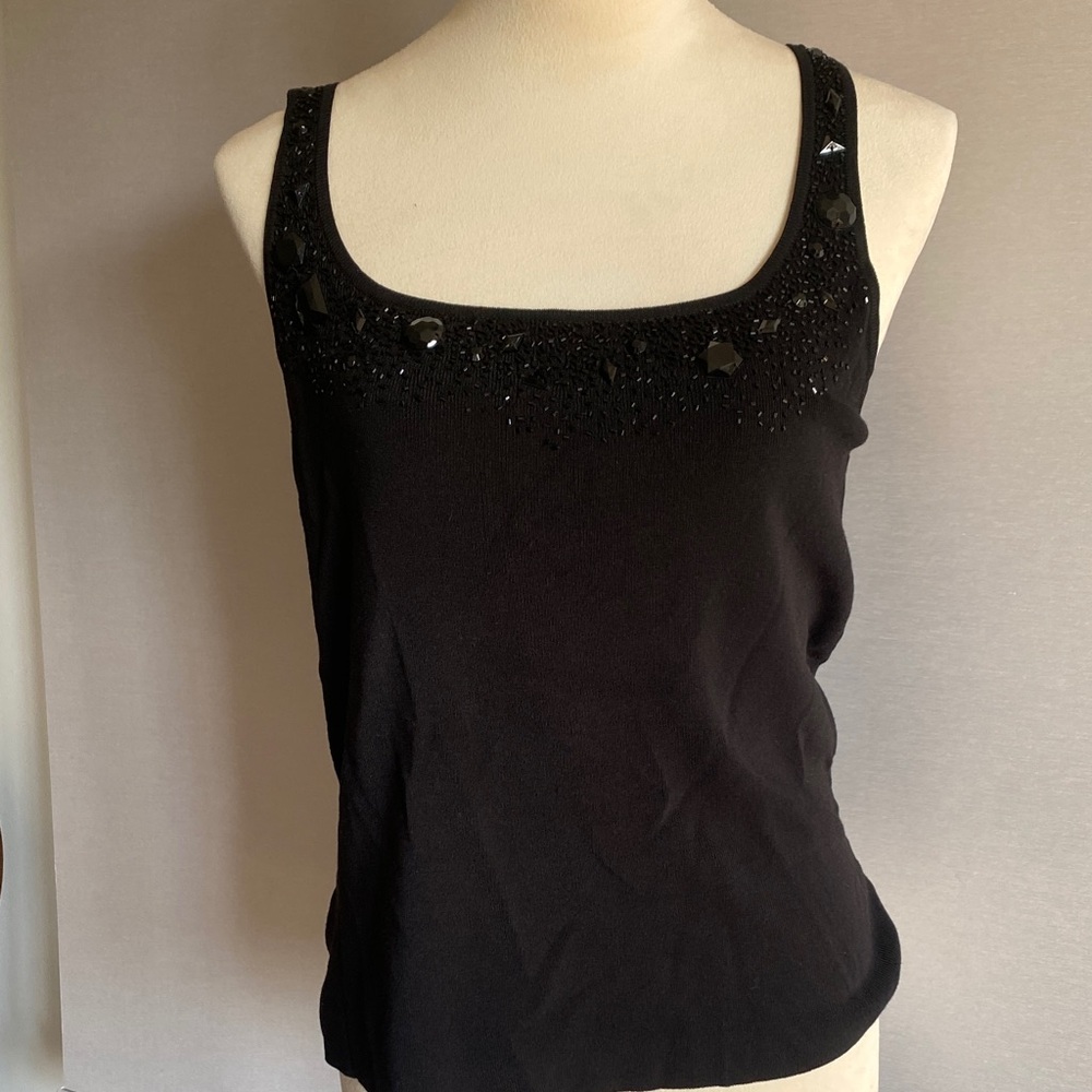 CARMEN MARC VALVO Black Embellished Tank Top and sweater twin set beaded - Picture 2 of 8